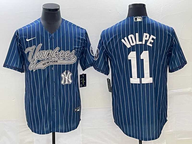 Mens New York Yankees #11 Anthony Volpe Navy With Patch Cool Base Stitched Baseball Jersey